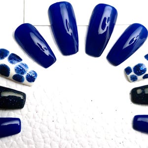 blue electric press on nails reusable nails hand painted