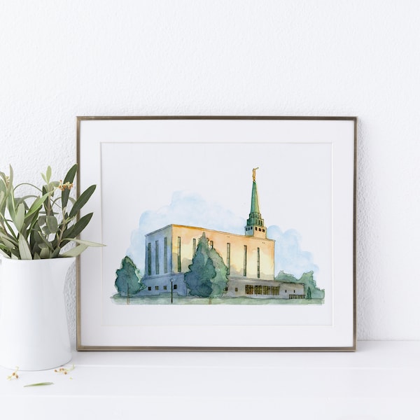 London England LDS Temple Ink and Watercolour painting Digital print, LDS Baptism gift, LDS wedding gift, London Temple, London Temple