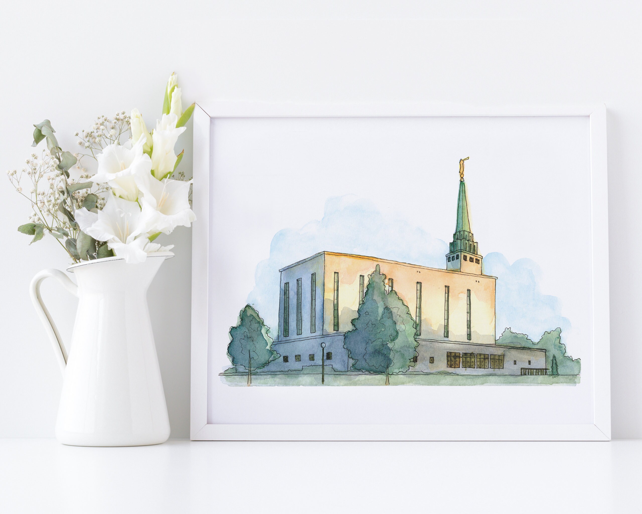 London England LDS Temple Ink And Watercolour Painting Digital Etsy