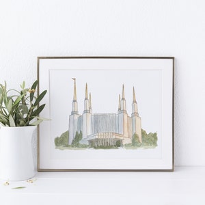Washington D.C Temple Ink and Watercolour painting Digital print