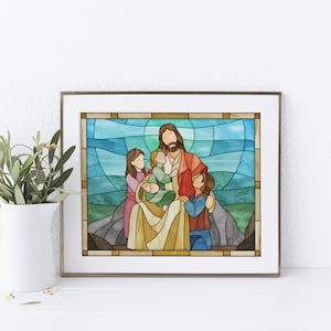 Of Such is the Kingdom of Heaven Stained Glass style Giclee print