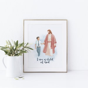 Jesus with a boy (darker skin), I am a child of God print, Baptism decor, Primary printable