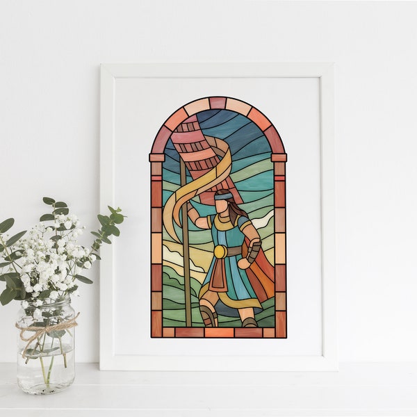 Moroni raises the Title of Liberty Stained Glass style print, Book of Mormon digital art