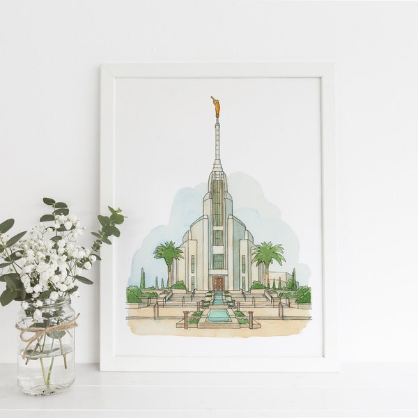 Rome Italy Temple watercolor and Ink Digital Print, Temple Watercolor, LDS Art, LDS Temple, Baptism gift, Wedding gift, Rome Temple