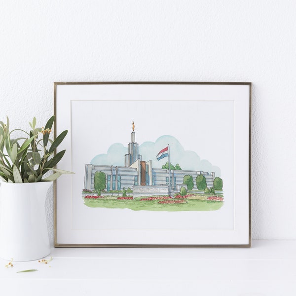 The Hague Netherlands Temple Watercolor Digital Print, LDS Temple, Baptism gift, Wedding gift, Temple painting, The Hague Netherlands Temple