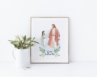 Jesus with a girl (black hair), I am a child of God print, Baptism decor, Primary printable