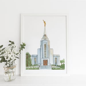 Curitiba Brazil LDS Temple Ink and Watercolour painting Digital Print