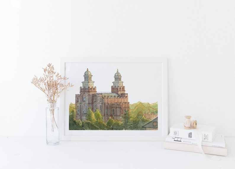 Logan Utah LDS Temple Ink and Watercolor Painting Digital Etsy