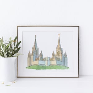 San Diego California Temple Watercolour Painting Digital Print