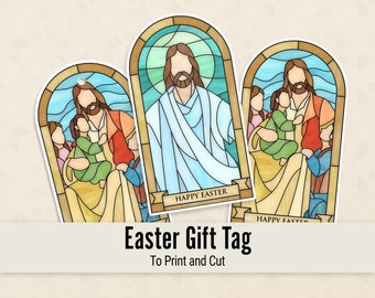 Printable EASTER Gift Tags, Easter Stained Glass style printable tags