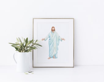 He Is Risen Print, Resurrected Jesus Christ watercolor painting, He Is Risen Easter Printable, Easter Wall Art, Easter Home Decor