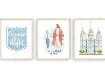 8x10 LDS Baptism Decor Prints, I am a Child of God, LDS Temple, Baptism Decor, Ctr Shield, Boy Baptism decor, Boy Blond