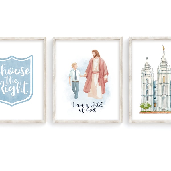 8x10 LDS Baptism Decor Prints, I am a Child of God, LDS Temple, Baptism Decor, Ctr Shield, Boy Baptism decor, Boy Blond