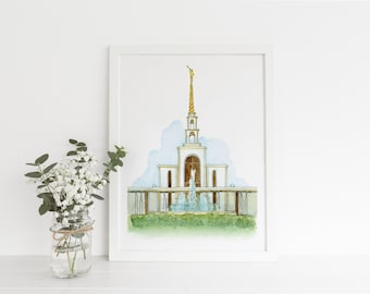 Templo São Paulo, Brasil, pintura en tinta y acuarela, impresión digital