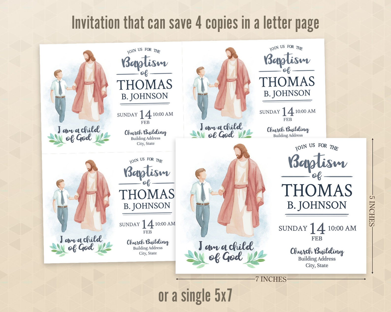 Baptism Cover and Invitation Bundle - Boy (brown Hair) Walking With ...