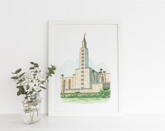 Los Angeles California Temple Watercolor Digital Print