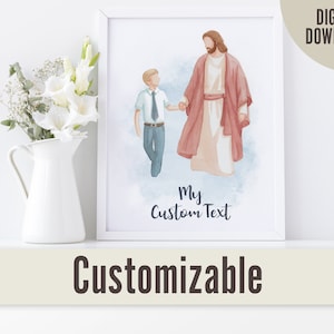 Kind geht mit Jesus - Malerei und Text - DIGITALER Druck