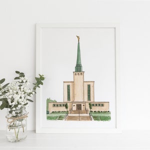 London England LDS Temple (front) Ink and Watercolour painting Digital print,