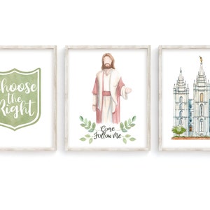 8x10 LDS Baptism decor prints, , LDS primary, LDS Baptism decor, Salt Lake Temple, Come Follow me, Choose the Right, Set with 3 prints