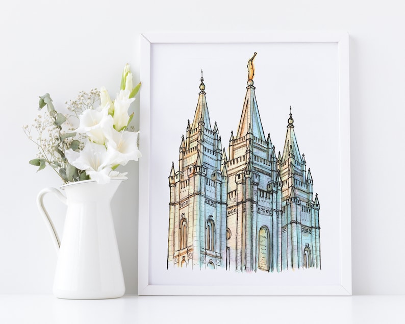 Salt Lake City LDS Temple Ink & Watercolour painting Digital Etsy