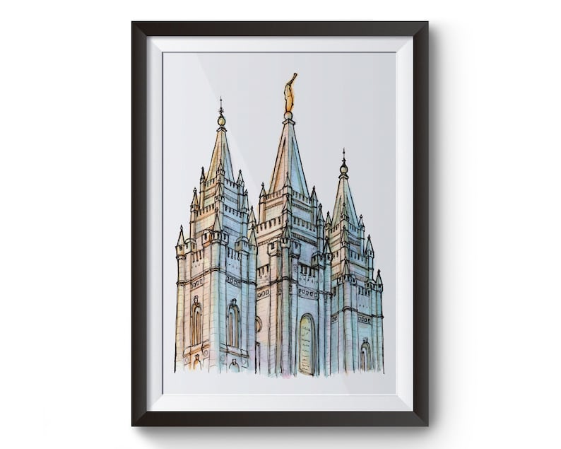 Salt Lake City LDS Temple Ink & Watercolour painting Digital Etsy