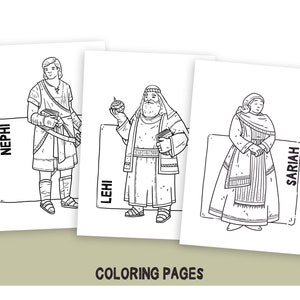 Book of Mormon coloring pages, Set with 6 pages, Lehi, Sariah, Laman, Lemuel, Sam and Nephi