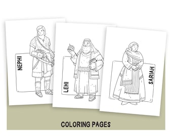 Book of Mormon coloring pages, Set with 6 pages, Lehi, Sariah, Laman, Lemuel, Sam and Nephi