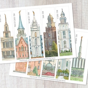 Set with 10 Utah Temples bookmarks, Utah Temples, LDS scripture study. LDS Temples, Watercolor Temple, LDS printables