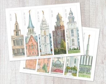 Set with 10 Utah Temples bookmarks, Utah Temples, LDS scripture study. LDS Temples, Watercolor Temple, LDS printables