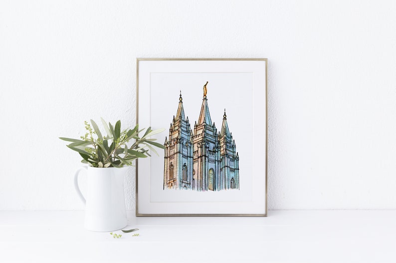 Salt Lake City LDS Temple Ink & Watercolour painting Digital Etsy