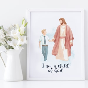 Jesus with a boy (blond hair), I am a child of God print, Baptism decor, Primary printable