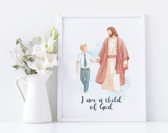 Jesus with a boy (blond hair), I am a child of God print, Baptism decor, Primary printable