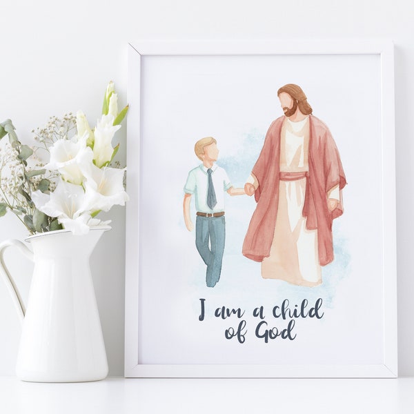 Jesus with a boy (blond hair), I am a child of God print, Baptism decor, Primary printable