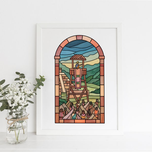 King Benjamin Stained Glass style print, Book of Mormon digital art