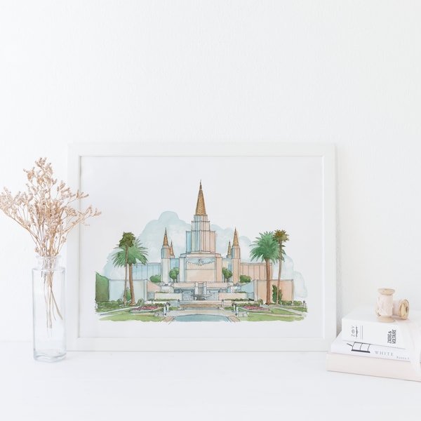 Oakland California Temple Watercolor Digital Print, LDS Art, LDS Temple, Baptism gift, Wedding gift, Temple painting, Oakland Temple