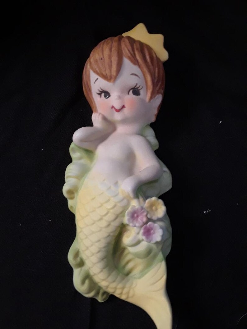 Vintage Lefton Mermaid Ceramic Bisque Wall Plaque Figurine Etsy