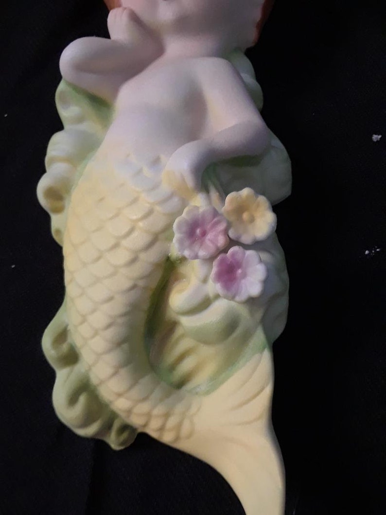 Vintage Lefton Mermaid Ceramic Bisque Wall Plaque Figurine Etsy