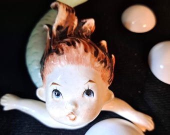Rare Vintage Lefton Ceramic Mermaid W/Bubbles Wall Plaque