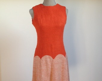Decorative sixties mini-dress by Alison Ayres, in linnen/cotton blend