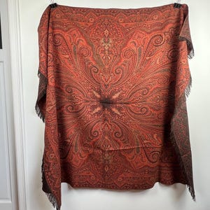 Grote, zachte, bijna vierkante antieke worteldoek, paisley jacquard geweven doek, jaren 30, in goede staat, 150x175cm, katoen en wol, throw