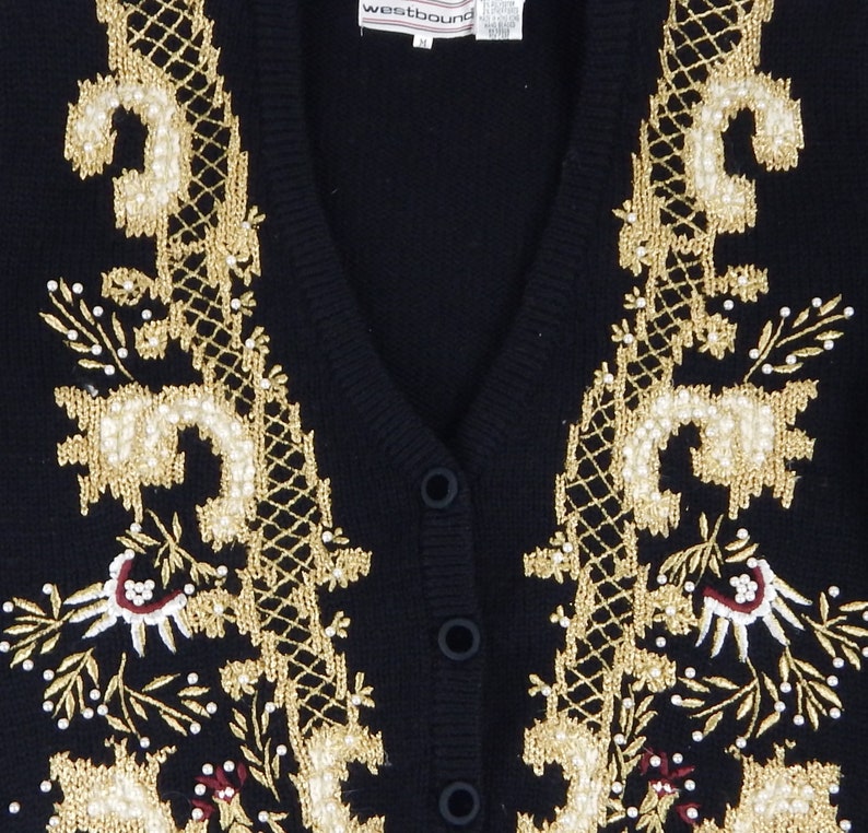 1980s 1990s Vintage Westbound Size Medium Cardigan Beaded Ladies Sweater