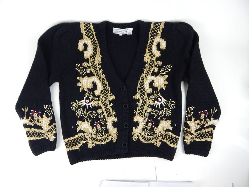 1980s 1990s Vintage Westbound Size Medium Cardigan Beaded Ladies Sweater