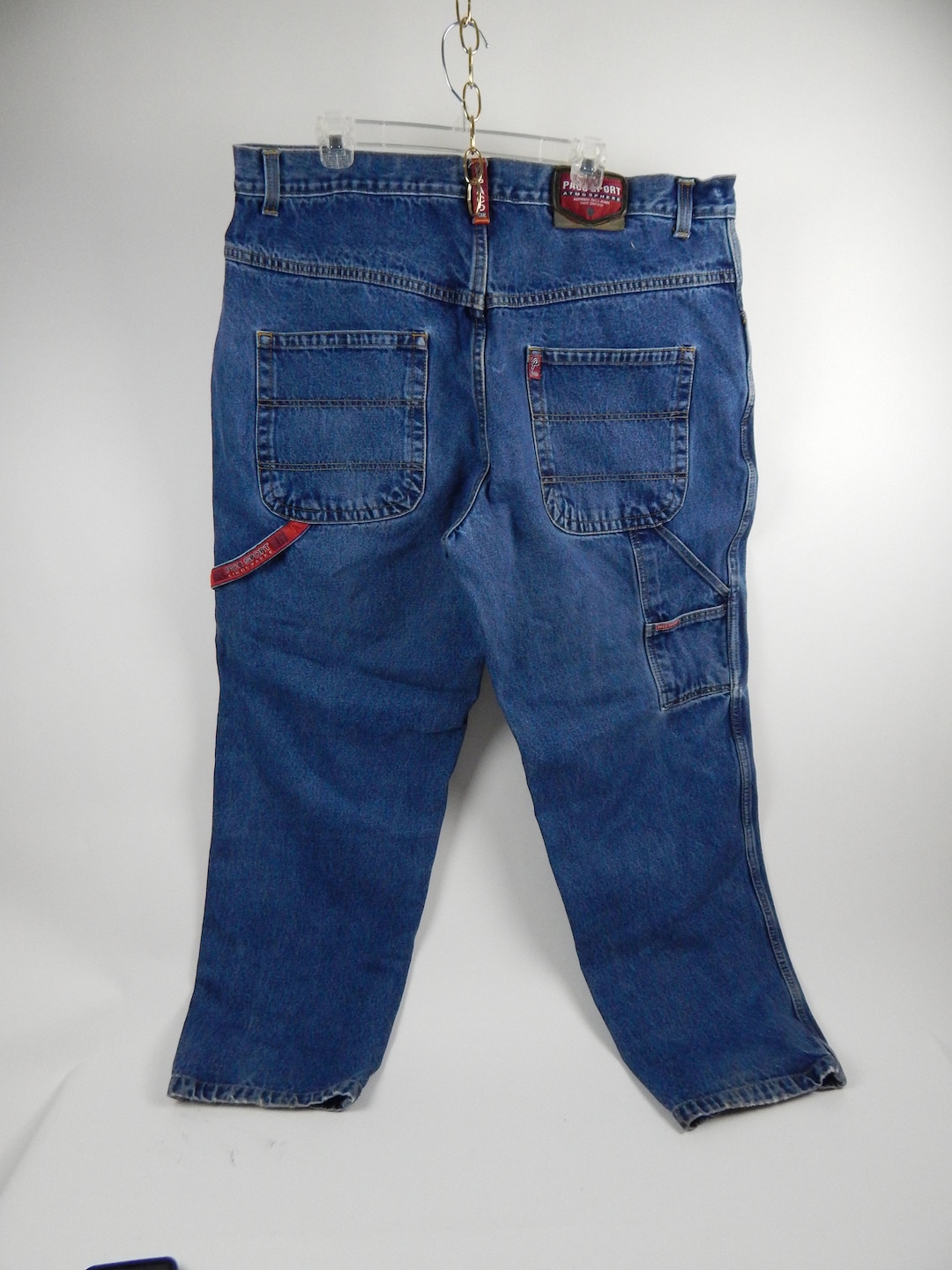 パンツ 90s PACO JEANS Super Baggy Cargo Denim Vintage 90's Paco Baggy Jeans Wide Leg Leather Embroidered