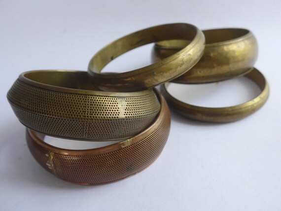 Vintage Indian Bracelets Copper Brass 5 Pcs 1970t… - image 1