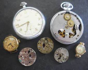 Antique Pocket Watch Parts Watches Salvaged Watch Parts 7pcs Pocket Watch Plates Watch Movement Parts Antique Salvage Altered Art Steampunk