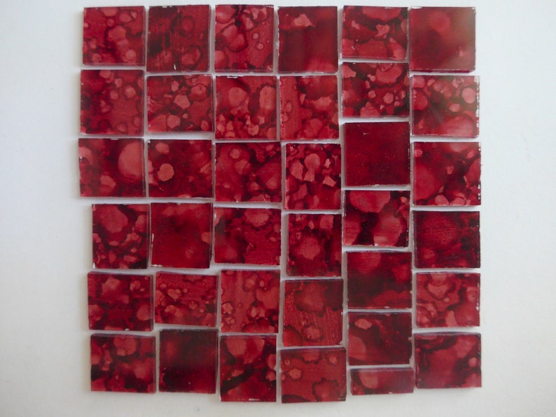 Cut Glass Tiles Mosaic Tiles Marbled Burgundy Red Unique Hand Painted