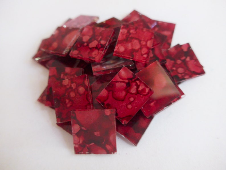 Cut Glass Tiles Mosaic Tiles Marbled Burgundy Red Unique Hand Painted