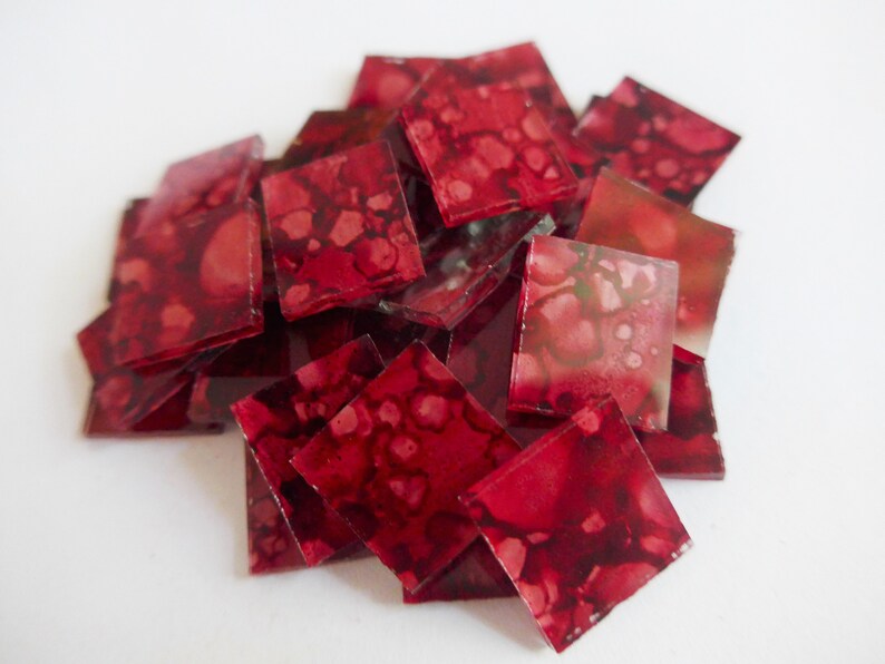 Cut Glass Tiles Mosaic Tiles Marbled Burgundy Red Unique Hand Painted