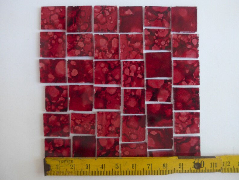 Cut Glass Tiles Mosaic Tiles Marbled Burgundy Red Unique Hand Painted