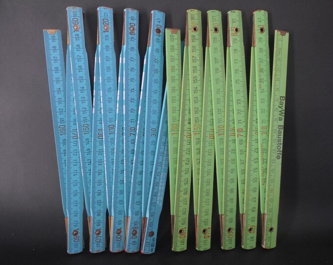 Vintage Folding Ruler Wood 2 Pcs. Beautiful Blue Green Colours ...
